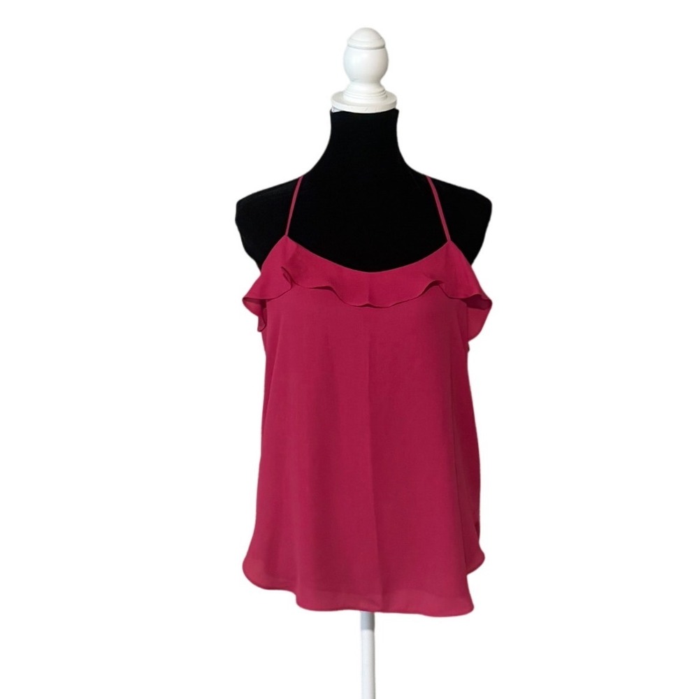 LOFT Fuchsia Cold Shoulder Ruffle Blouse Womens Small Sleeveless Flowy Top